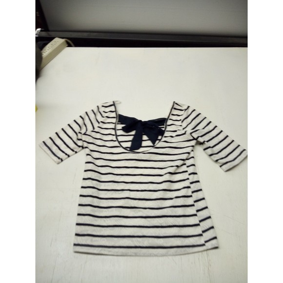 Vtg Deb Black Stripes White Shirt w Bow Tie Collar Size Small Made In USA - Picture 5 of 5